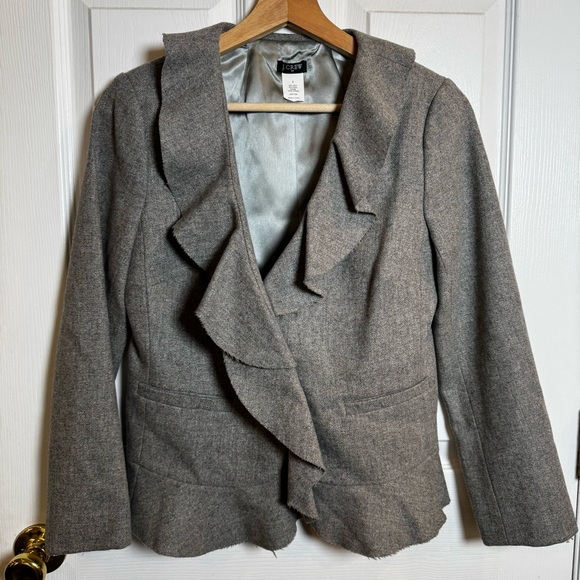 J. Crew Jackets & Blazers - J.Crew Classic Gray Wool Ruffle Front Blazer Raw Edge Peplum Jacket Size 2